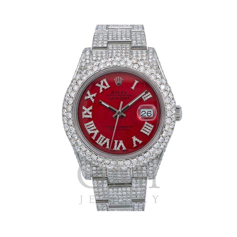 rolex date just diamond watch red dial|rolex full diamond price.